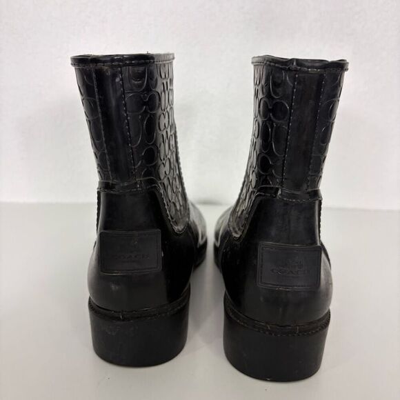 Coach Black Monogram Mid Calf Pull On Rain Boots Women's Size 5 - Picture 8 of 12
